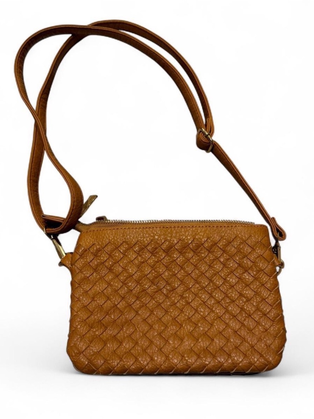 Woven Crossbody Bag in Cognac Brown - Women Bags